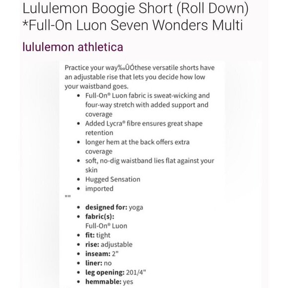Lululemon Full Seven Wonders Multi Boogie shorts Roll Down size 4 - Picture 11 of 11